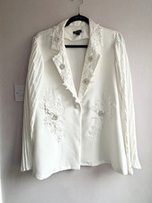 Boohoo White Lace Embellished Blazer Pleated Sleeve Jacket UK 14 Party Wedding