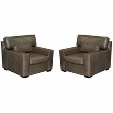 LUXURY PAIR OF VERY LARGE CONTEMPORARY GREY LEATHER ARMCHAIRS OR LOVE SEATS
