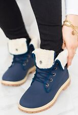 LADIES WOMENS FLAT FUR LINED GRIP SOLE WINTER ARMY COMBAT ANKLE BOOTS SHOES SIZE