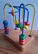 2 Wire Mini Wooden Bead Maze Baby Toy Motor Skill Small Travel Size