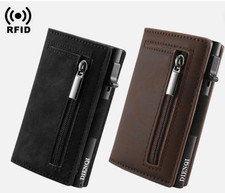 Men’s RFID Blocking Leather Wallet Anti-Theft Aluminum Card Holder