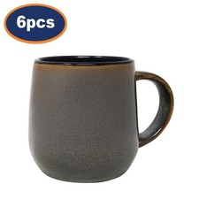 Coffee Mug Set Stoneware Grey Reactive Glaze 420ml Cups Tea Hot Beverages 6pcs