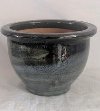 Blue Glazed Terracotta Plant Pot with Drainage Hole