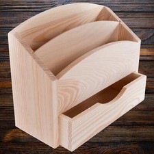 Wooden Letter Rack With Drawer Paper Holder Desk File Organiser Mail Sorter