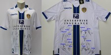 2013-14 Leeds United Home Shirt Squad Signed inc. Butland & Matt Smith COA & Map