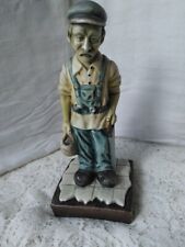 Ceramic Male Carpenter Workman Figurine with Tool Bag and Saw