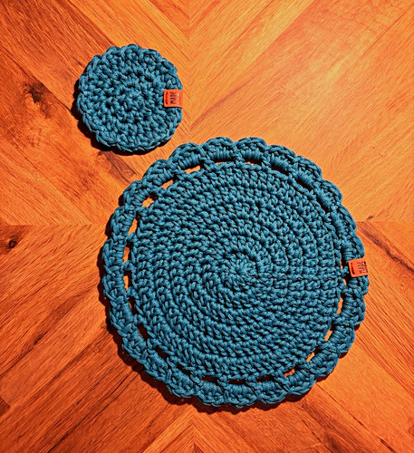 Handmade teal crocheted cotton - crocheted,