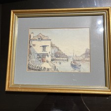 Sam Burden, Watercolour Print Of Polperro. Framed.