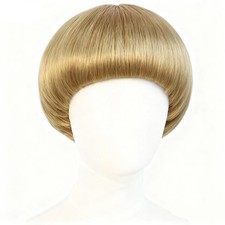 Blonde Bob Wig with Bangs Short Straight Synthetic Hair for Cosplay Halloween
