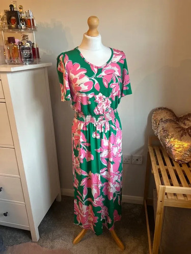 Green and pink floral maxi