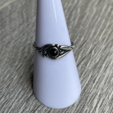 925 Silver Black Onyx Gemstone Ring Size N 1/2 weighs 1.3g Oxidised Design 