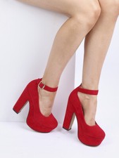 NEW WOMENS LADIES CHUNKY HIGH HEEL PLATFORM ANKLE STRAP COURT SHOES SIZE 3-8