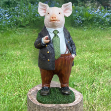 Pig wearing suit garden ornament decoration sculpture Pig lover gift height 31cm