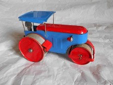 Tinplate toy road roller Joustra rouleau compresseur clockwork French 1960s