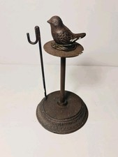 Vintage Brown Cast Iron Songbird Thread Spool and Scissors Holder Stand ~9" Tall