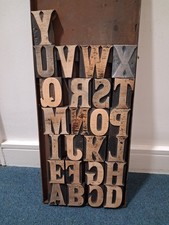 Wooden Letterpress Printing Blocks 6.8cm High incomplete Alphabet missing X + Z