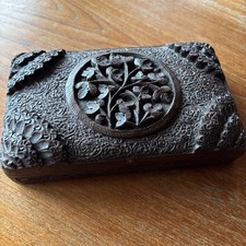 Antique Anglo - Indian Kashmir Dark Wood teak Carved Cigarette Box Circa 1900
