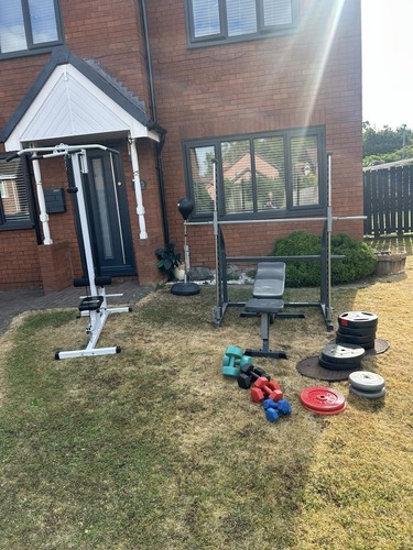 Weight bench and weights - ,