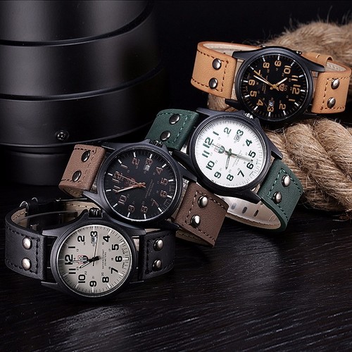 Men military leather date - military,