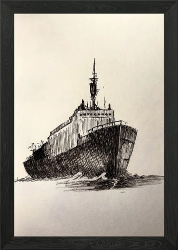 Ship ink drawing framed wall - ship,