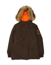 SUPERDRY Womens Hooded Parka Jacket UK 14 Medium Brown Nylon CI15