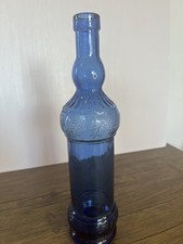 Vintage Decorative Cobalt Blue Glass Bottle With Leaf Pattern 13" SR12