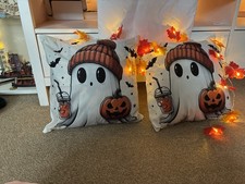 Pair of Cute Halloween Ghost Themed Soft Plush Cushion Covers 45CM X New