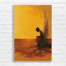 Silhouette Sunset Meditation Abstract Original Canvas Print Large Picture Wall