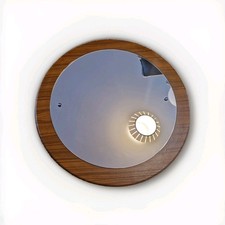 Vintage Scandi Round Wall Mirror 1970s Retro Danish teak look melamine