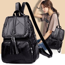 Ladies Vintage Soft Leather Large Capacity Backpack Multipocket Student Backpack