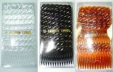 HAIR COMBS PLASTIC HAIR SLIDES 4 OR 12 PACK  BLACK 8cm BROWN  CLEAR 7cm COMBS