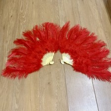 Pair Of Red ostrich feather fans large burlesque cabaret