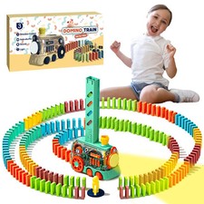 Kids 80pcs Dominos Train Automatic Set with Light Sound Effects Interactive Toy