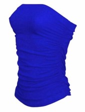 Womens Side Ruched Top Ladies Boobtube Stretch Bandeau Strapless Sleeveless Top