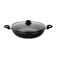 Non-Stick Induction Wok Pan with Glass Lid Deep Cooking Frying Pan Kadai 32 CM