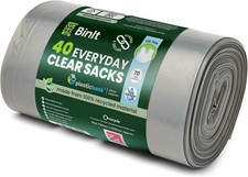 Clear 70L Strong Bin Bags – Heavy Duty Tie Top Recycling Sacks 40 Pack