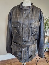 Caine Leather Brown Distressed Look Belstaff Style Biker Jacket Size 5xl
