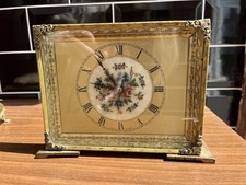 Vintage c1940s Art Deco Ornate Brass Filigree Framed Embroided Petit Point Clock