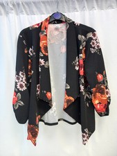 ❤️ Moa USA Black Floral Lightweight Jacket Drape Front Size Medium Vgc