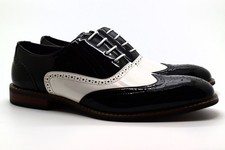 Mens Two Tone Brogue Patent Tuxedo Shiny Lace Up Formal Dress Office Party Shoes