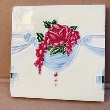 RETRO 1930s H&R JOHNSON Cristal TILE 6X6” Art Nouveau Rose Tube Lined Style #600