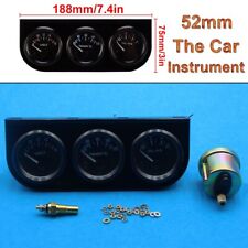 2″/52mm Car Auto Black Face Triple Gauge Set Oil Pressure Water Temp Volt Meter