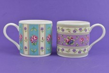 Pre-Loved Wedgwood England China Mugs Set X2 Turquoise Rose & Lilac Rose 1999