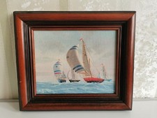 Hoffman Sailing Yacht Boat Race Regatta Nautical Picture Wood Frame 13.5 x 11.5"