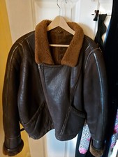 Vintage Mens Sheepskin Leather Bomber Shearling Jacket Aviator M Brown 