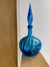 Stunning 1960’s Blue Empoli Glass Onion Shaped Genie Bottle made in Italy