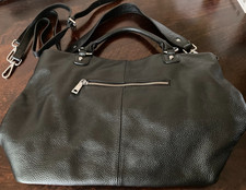 Genuine Soft Leather Large Black Handbag with 2 Detachable Straps