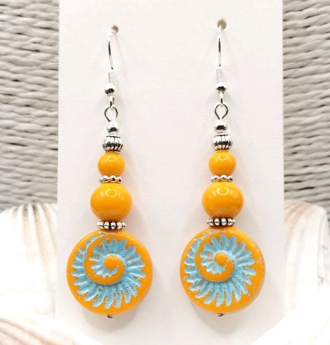 Orange yellow blue czech glass - orange,