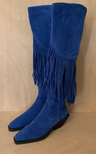 Nasty Gal -  Suede Leather - Fringed Thigh High Boots - Blue - UK 5 EU 38 VGC