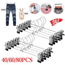 40/60/80PCS Strong Metal Clips Hangers Chrome Clothes Coat Trouser Skirt Rack UK